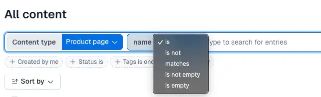Screenshot: empty/not-empty filter
