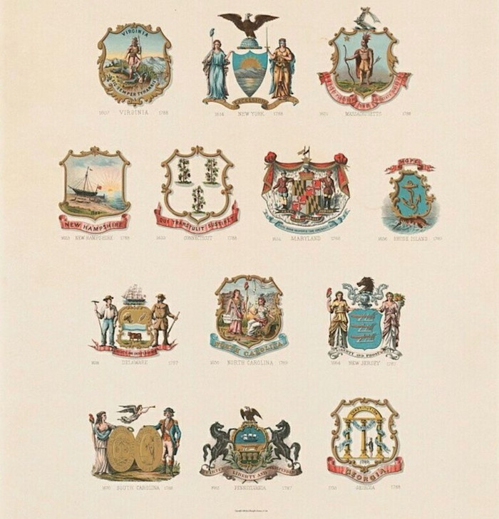 13 Coats of Arms of 13 Colonies