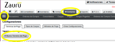 Compras / Configuración / Nuevo termino de pago