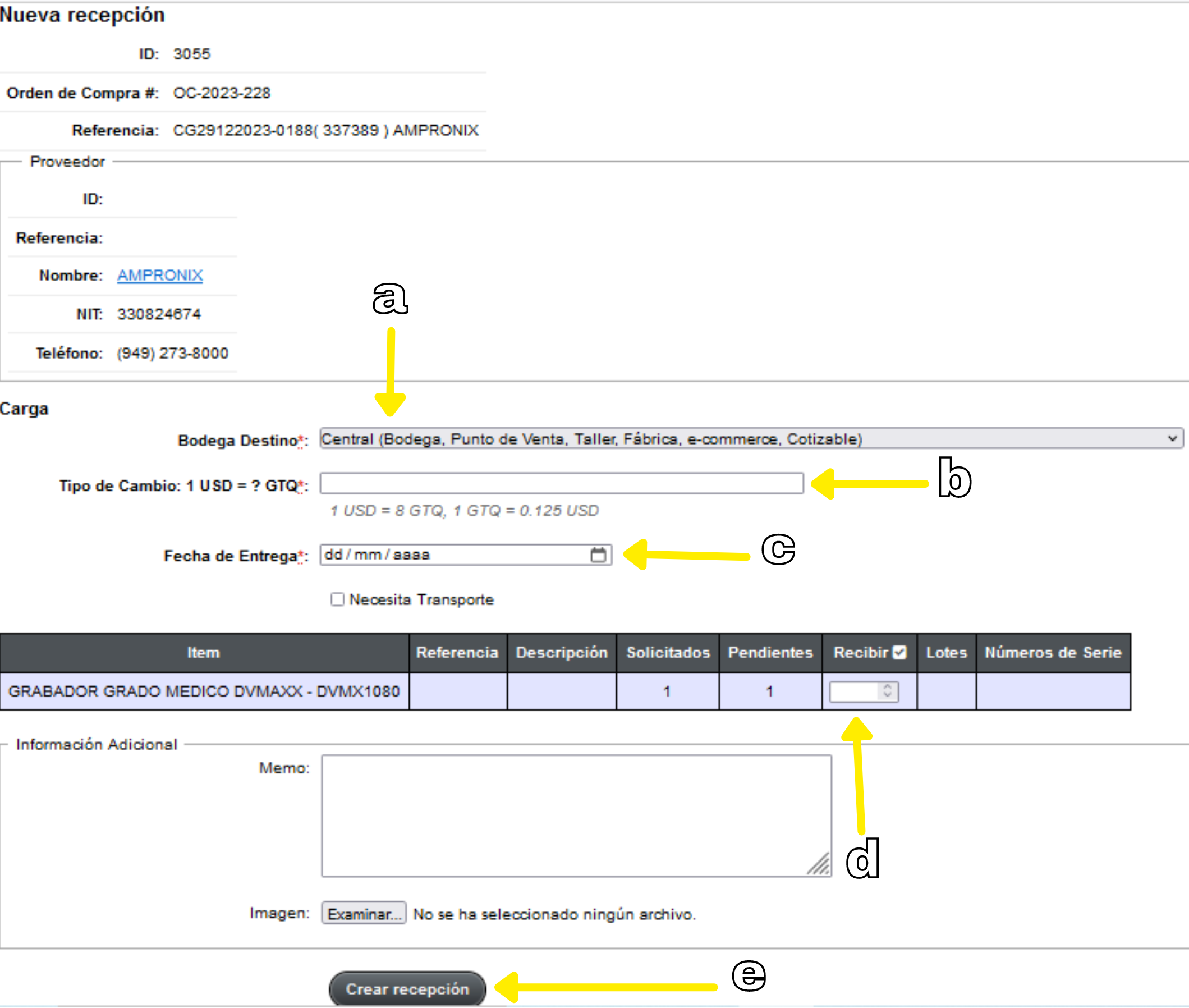 Crear Recepciones Para Recibir Ordenes De Compra Manual De Usuario Zauru 3412