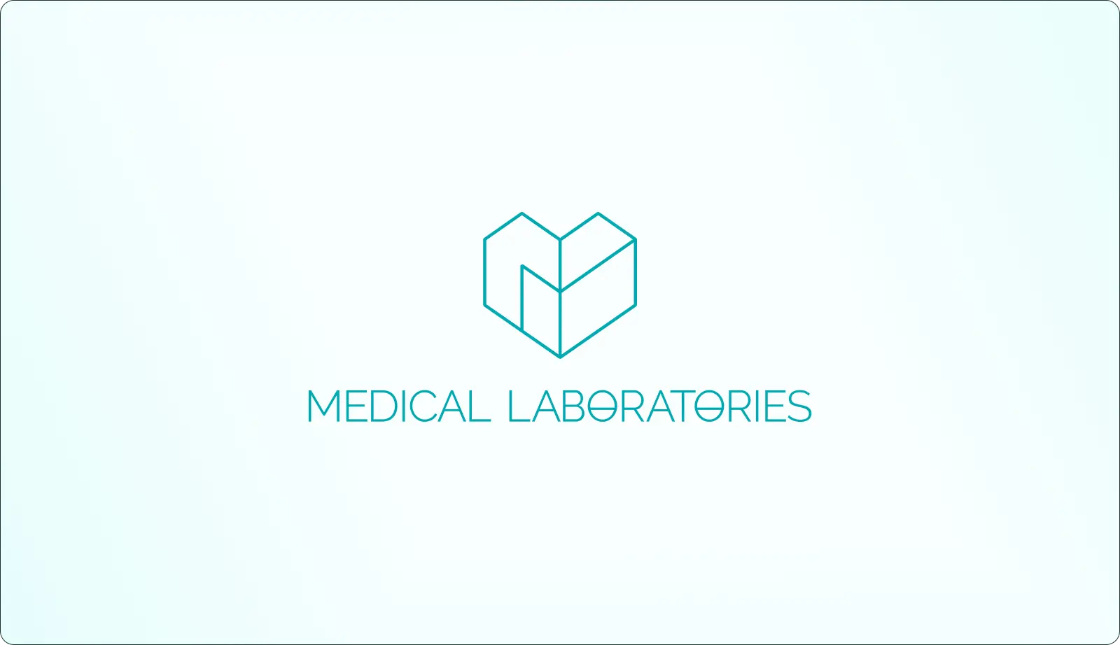 A geometric heart resembling the letter M, with a line in the middle resembling the line from the ECG. Below the symbol, the Medical Laboratories logo, sans-serif typeface with lines inside O forming a test tube.