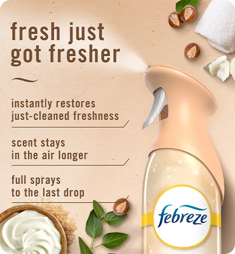Air Soothe Restore. Fresh just got fresher. Instantly restores just-cleaned freshness. Super fine mist stays in the air longer. Full spray down to the last drop.