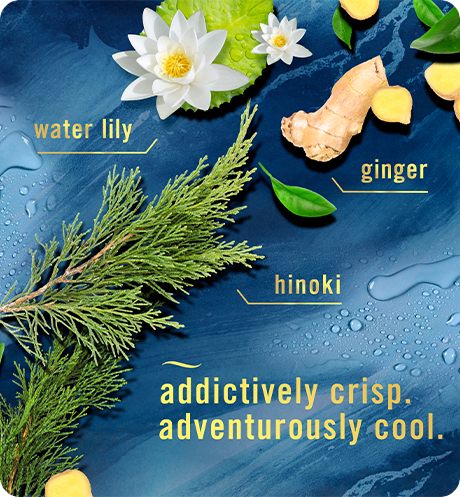 Addictively crisp, Adventurously cool. Water lily ginger hinoki.