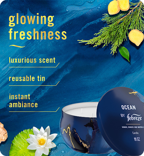Ocean candle glowing freshness, luxurious scent, reusalbe tin, instant ambiance