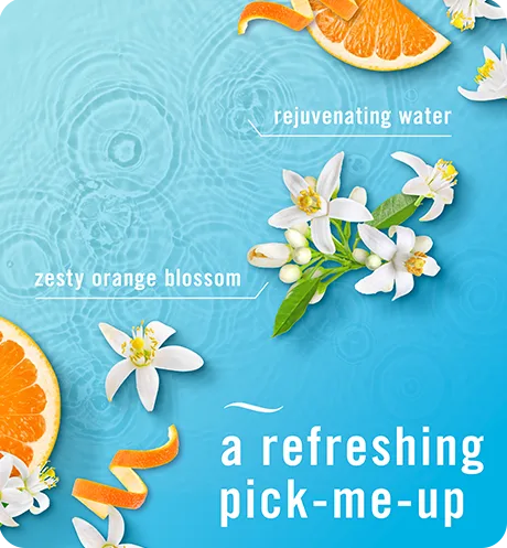 A refreshing pick-me-up, rejuvenating water, zesty orange blossom.