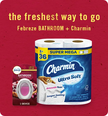 Bathroom Cranberry Crumble The freshest way to go, Febreze Bathroom + Charmin