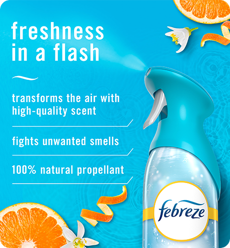 Air Refresh & Energize freshness in a flash. Transforms the air with high-quality scent, fights unwanted smells, 100% natural propellant.