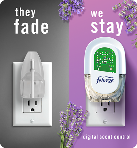 Brand comparison, They Fade, We stay with digital scent control.