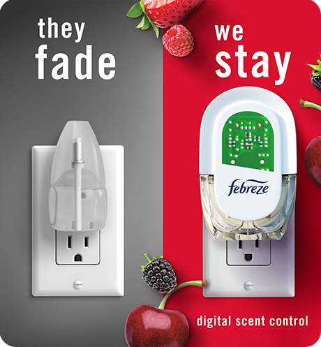 Febreze plug cherries and berries. They fade, we stay with digital scent control.