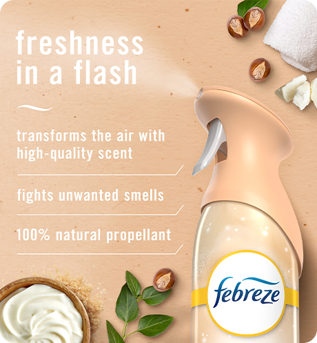 Air Soothe & Restore freshness in a flash. Transforms the air with high-quality scent, fights unwanted smells, 100% natural propellant.