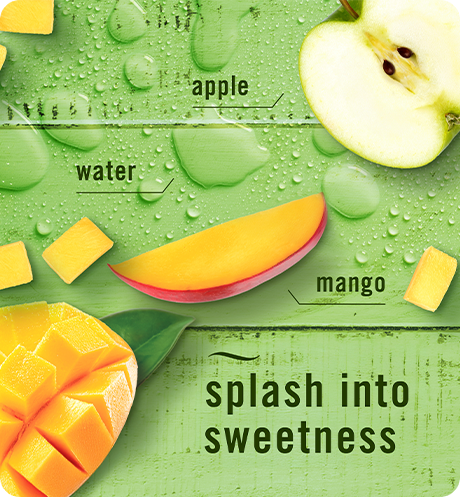 Air Mango Splash. Splash into freshness. Apple, water, mango.