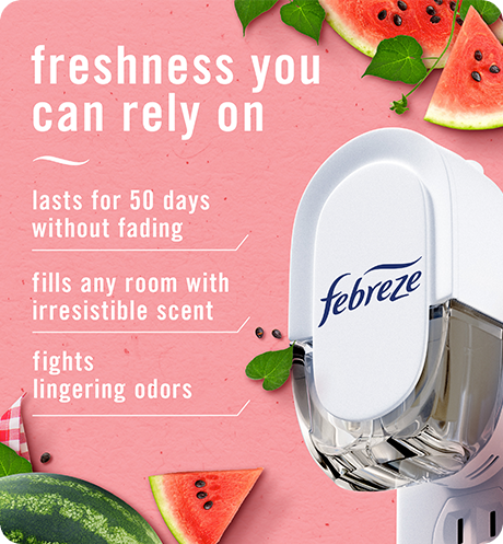 Plug Watermelon Vine freshness you can rely on: lasts for 50 days without fading, fills any room with irresistible scent, fights lingering oders.