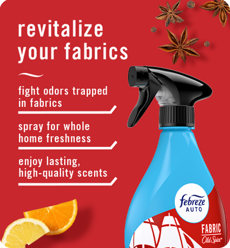 Fabric Old Spice, revitalize your fabrics. Fight odors in fabrics. Spray for whole home freshness. Enjory lasting, high-quality scents.