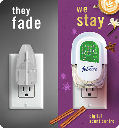 Plug Cuddle Weather side by side comparison, they fade, we stay with digital scent control.