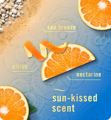 Febreze FABRIC Tranquil Cyprus Coves sun-kissed scent with sea breeze, citrus, nectarine.