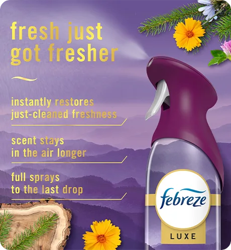 Air Mountain. Fresh just got fresher. Instantly restores just-cleaned freshness. Super fine mist stays in the air longer. Full spray down to the last drop.