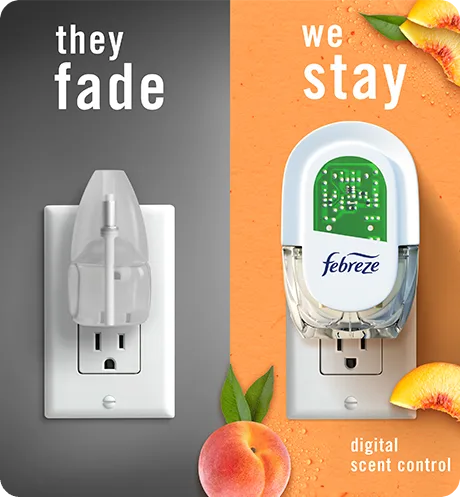 Side by side comparison of products. They fade, we stay because of digital scent control.
