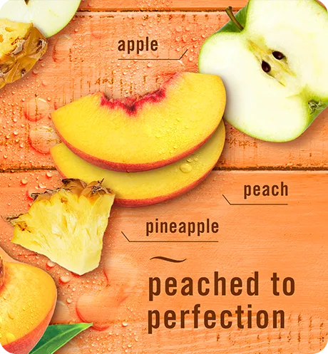 Plug summer juicy peaches peached to perfection. Apple, peach, peneapple.