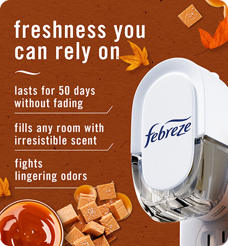 Plug SeaSalt Caramel Maple freshness you can rely on: lasts for 50 days without fading, fills any room with irresistible scent, fights lingering oders.