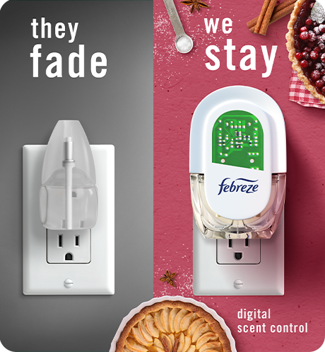 Plug Baked Cinnamon Apple side by side comparison, they fade, we stay with digital scent control.