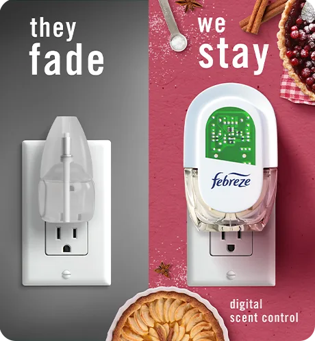 Plug Baked Cinnamon Apple side by side comparison, they fade, we stay with digital scent control.