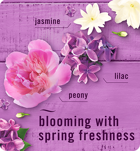 Febreze FABRIC lilac sunrise blooming with spring freshness with jasmine, lilac, peony.