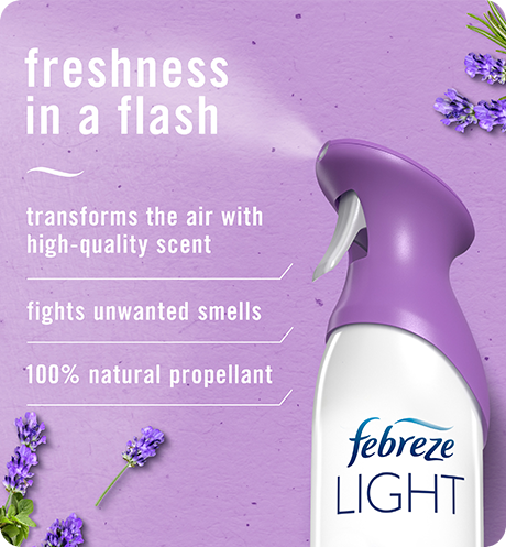 Air Lavender Light freshness in a flash. Transforms the air with high-quality scent, fights unwanted smells, 100% natural propellant.