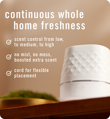 Continuous whole home freshness. Scent control from low to medium to high. No mist no mess boosted extra strength. Cord for flexible placement.