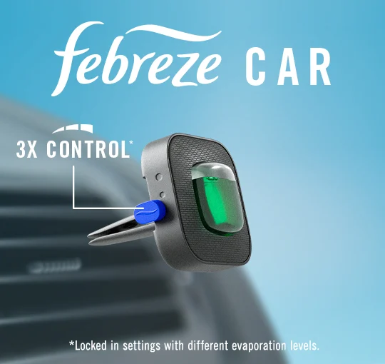 Febreze CAR with 3 locked in settings with different evaporation settings. 