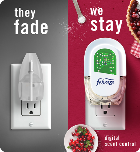 Plug Baked Cranberry Crumble side by side comparison, they fade, we stay with digital scent control.