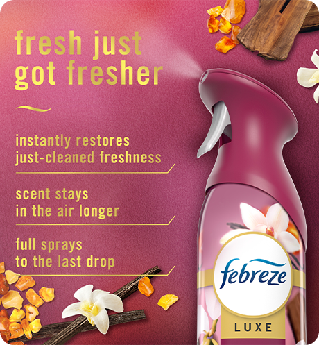 Air Vanilla Suede. Fresh just got fresher. Instantly restores just-cleaned freshness. Super fine mist stays in the air longer. Full spray down to the last drop.