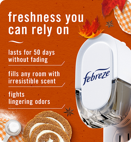 Plug Pumpkin Roll freshness you can rely on: lasts for 50 days without fading, fills any room with irresistible scent, fights lingering oders.