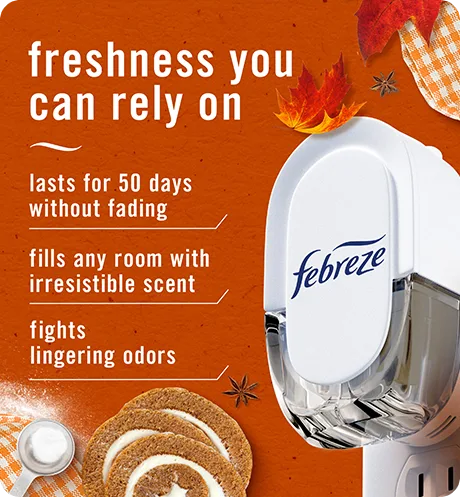 Plug Pumpkin Roll freshness you can rely on: lasts for 50 days without fading, fills any room with irresistible scent, fights lingering oders.