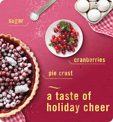 Air cranberry crumble a taste of holiday cheer, sugar, cranberries, pie crust.