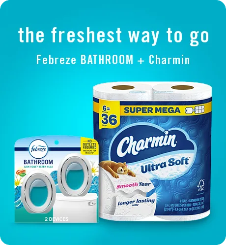 Bathroom Gain Honey Berry Hula The freshest way to go, Febreze Bathroom + Charmin