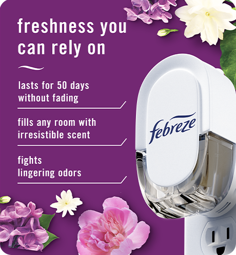 Plug Lilac Sunrise freshness you can rely on. Lasts for 50 days without fading. Fills any room with irresistible scent. Fights lingering odors.