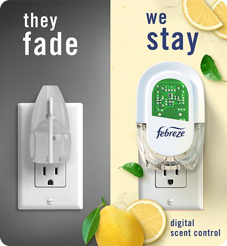 Plug Kitchen Odor Fighter side by side comparison, they fade, we stay with digital scent control.