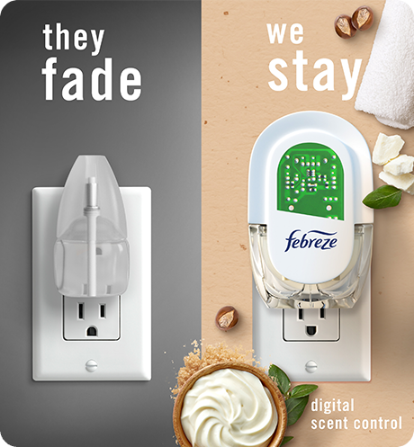 Plug Soothe And Restore side by side comparison, they fade, we stay with digital scent control.