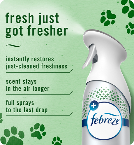 Air Pet Odor Fighter. Fresh just got fresher. Instantly restores just-cleaned freshness. Super fine mist stays in the air longer. Full spray down to the last drop.