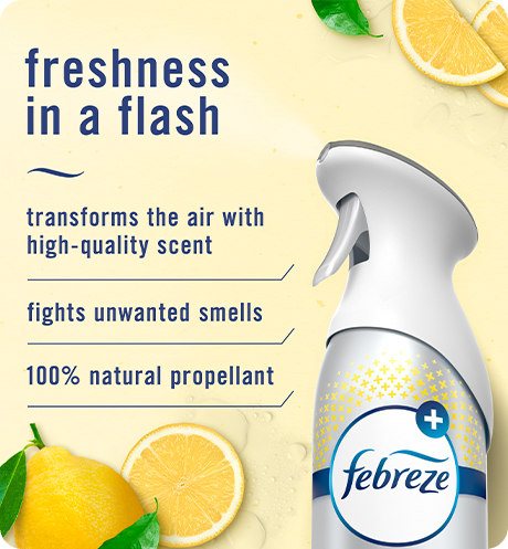 Air Kitchen Odor Fighter freshness in a flash. Transforms the air with high-quality scent, fights unwanted smells, 100% natural propellant.