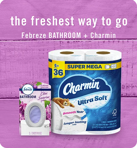 Bathroom lilac sunrise the freshest way to go, Febreze Bathroom + Charmin.