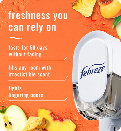 Plug Juicy Summer Peaches freshness you can rely on. Lasts for 50 days without fading. Fills any room with irresistible scent. Firghts lingering odors.