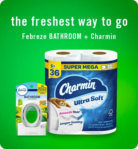 Bathroom Gain Original The freshest way to go, Febreze Bathroom + Charmin