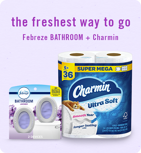 Bathroom Lavender the freshest way to go: Febreze Bathroom + Charmin.