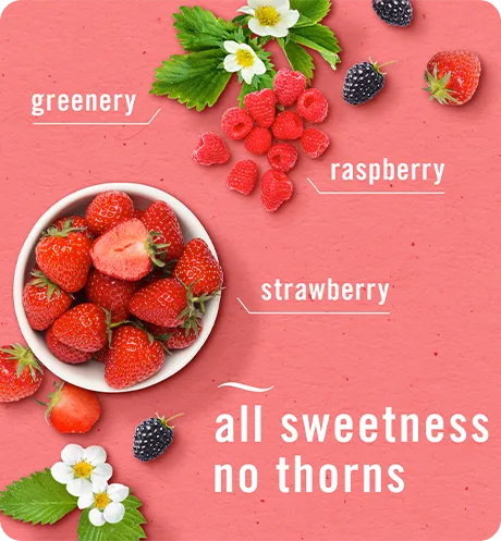 Greenery. Raspberry. Strawberry. All sweetness no thorns.