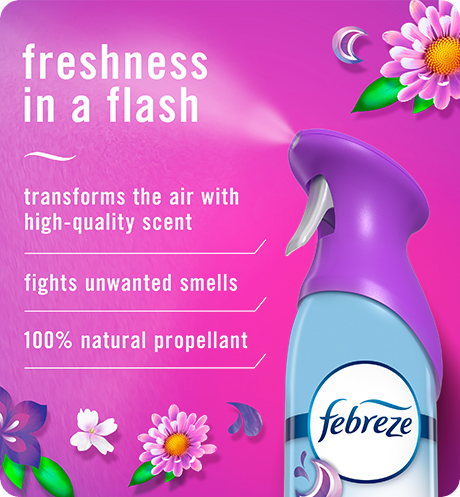 Air gain moonlight breeze. Freshness in a flash. Transforms the air with high-quality scent. Fights unwanted smells. 100% natural propellant.