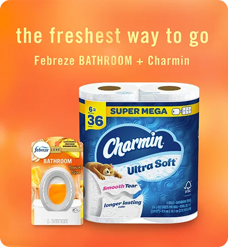 The freshest way to go, Febreze Bathroom + Charmin Tropical Blend