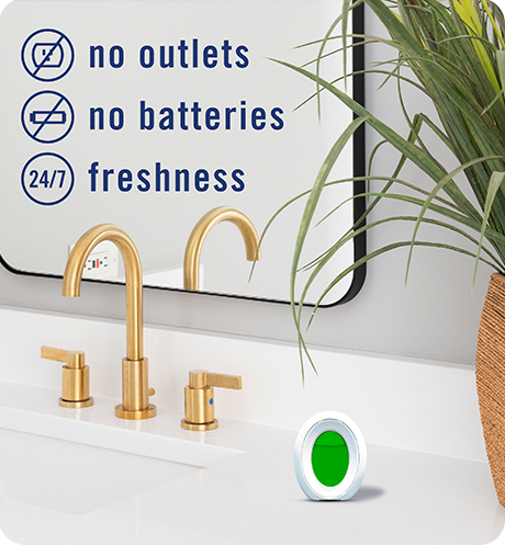 Bathroom Mango Splash. No outlets, no batteries, 24/7 freshness