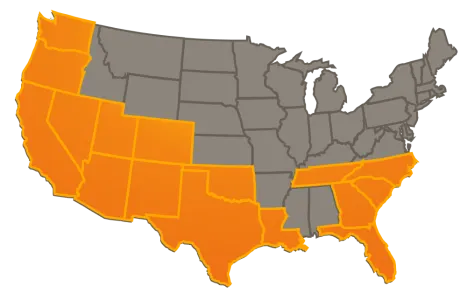 U.S. map with states highlighted where Sunstate operates