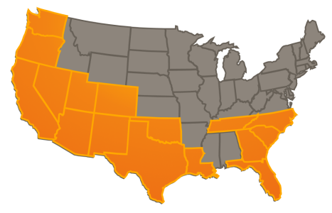 U.S. map with states highlighted where Sunstate operates